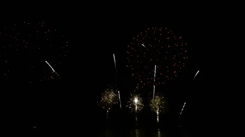 Beautiful firework reflection over the sea Stock Footage 110382297