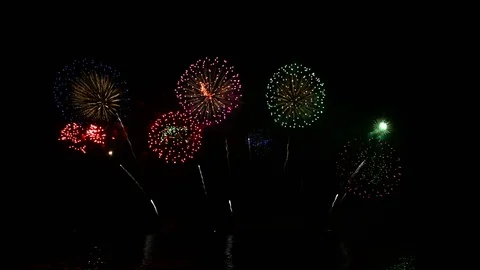 Beautiful firework reflection over the sea Stock Footage 110382534