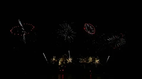Beautiful firework reflection over the sea Stock Footage 110382608