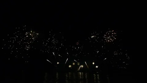 Beautiful firework reflection over the sea Stock Footage 110382691