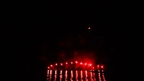 Beautiful firework reflection over the sea Stock Footage 110382727