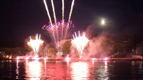 Beautiful firework show. Celebration concept Stockbeeldmateriaal 82348090