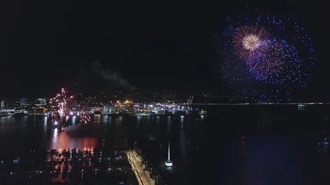 Beautiful fireworks display over wellington city harbor during maori new year, Stock Footage