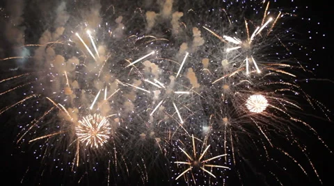 Beautiful Fireworks Exploding On Black Background in Slow mo Stock Footage 47825958