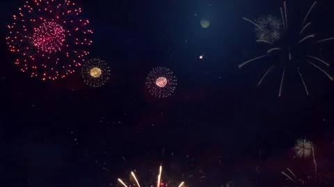 Beautiful fireworks exploding Display on the black Loop Animation Background. Stock Footage 127020400
