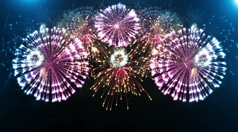 Beautiful fireworks explosion 4K BLUE light Stock Footage 55457300
