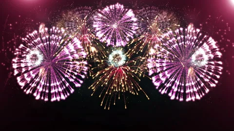 Beautiful fireworks explosion 4K red light Stock Footage 55453745
