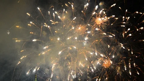 Beautiful fireworks at night Stock Footage 89746460