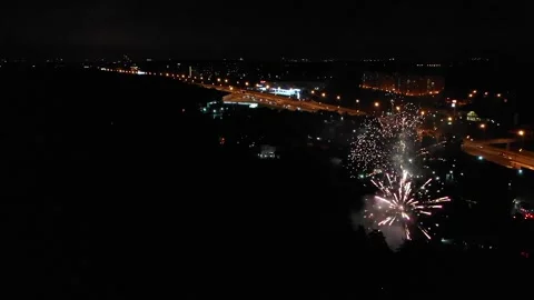 Beautiful fireworks view from a quadrocopter Stock Footage 139621310