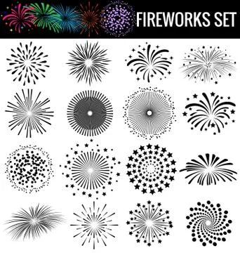 Beautiful fireworks on white  background Stock Illustration