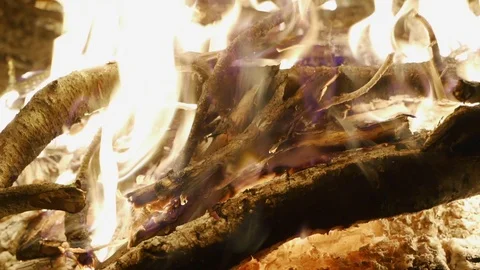 Beautiful flame of a night campfire Stock Footage 117145006