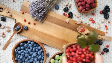 Beautiful Flat Lay Consists Of Fresh Organic Mix Berries. Stock Footage 112606307