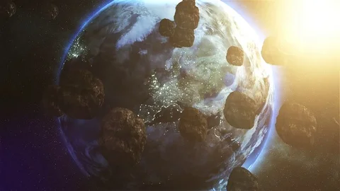 Beautiful Flight Asteroid in space fly to earth. Stock Footage 73366169