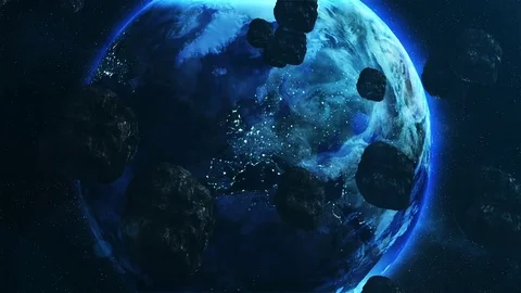 Beautiful Flight Asteroid in space fly to earth. Video stock 73366172