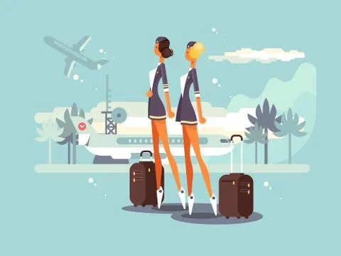 Beautiful flight attendants Stock Illustration