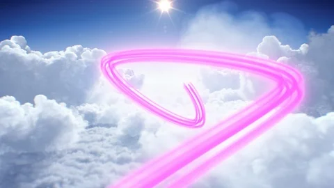 Beautiful Flight of Digital Abstract Stream Through the Clouds to the Sun Stock-Footage 125373773