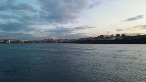 A beautiful flight of a drone over the evening river. Stock Footage 140350801