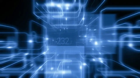 Beautiful Flight Inside CPU with Electrons Running Through Lines. Digital Code Stock Footage 94115862