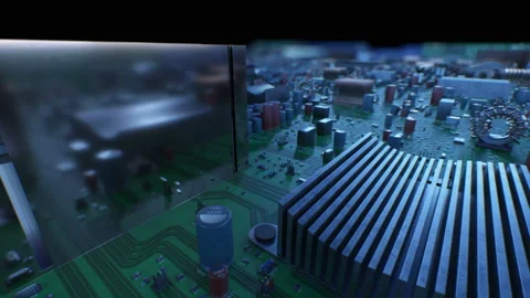 Beautiful Flight Over the Circuit Board to the Processor. 3d Animation of Stock Footage 87879863