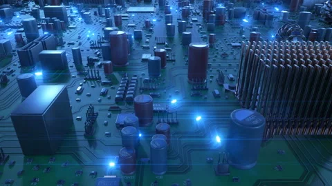Beautiful Flight Over the Circuit Board With Running Blue Signals. Looped 3d Stock Footage 87880845