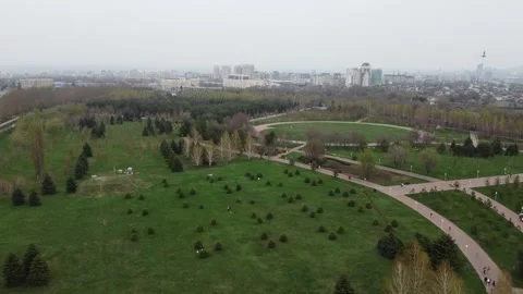 Beautiful flight over the park in spring in rainy cloudy day Stock Footage 193986096