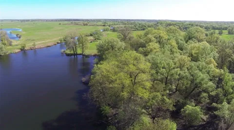 Beautiful flight over  river and   wood Aerial  spring time Stock Footage 39095938