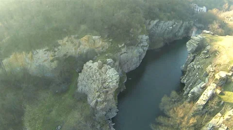 Beautiful flight over river in  canyon. Aerial  view Stock Footage 36144953