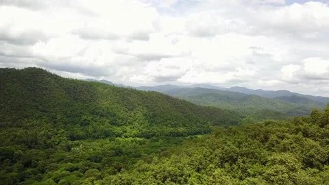 Beautiful flight over wild forest mountains in morning in Thailand . Aerial Stock Footage 138096871