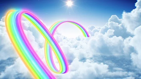 Beautiful Flight of Rainbow Colored Trail Through the Clouds Seamless. Looped 3d Stock-Footage 126098404