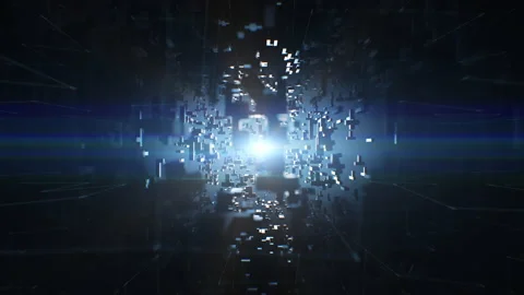 Beautiful Flight Through the Abstract Turning Boxes and Blocks in Cyber Space to Stock Footage 148257369