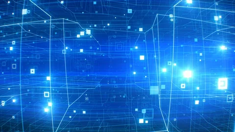 Beautiful Flight Through the Digital Abstract Network Grid with Blue Flares 動画素材 130053599