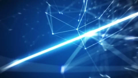 Beautiful Flight through the Digital Grid with Lines and Dots. Stock Footage 79494037