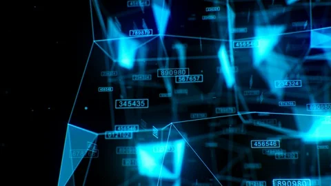 Beautiful Flight Through the Growing Digital Abstract Network Grid with Numbers Stock Footage 128984784