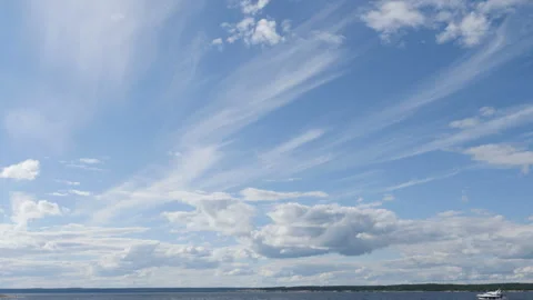 Beautiful floating clouds. The river and the clouds Stock Footage 265858853