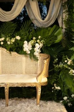 Beautiful flora and rustic wedding decoration idea using white orchid Stock Photos