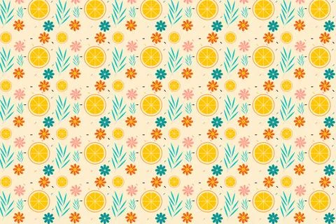 Beautiful floral background pattern vector with lemon and flowers. Seamless.. Stock Illustration