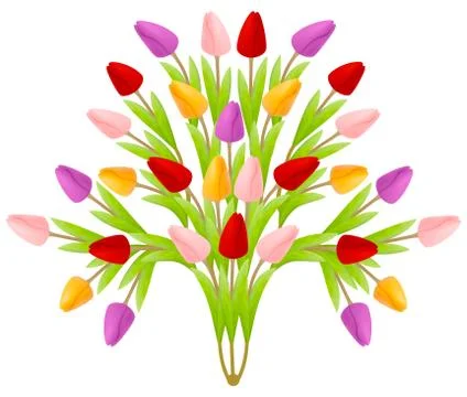 Beautiful floral bouquet of tulips in the form of a tree of flowers, bright Stock Illustration