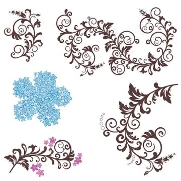 Beautiful floral design elements Stock Illustration
