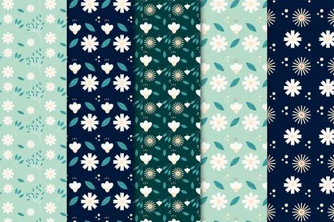 Beautiful floral pattern decoration on dark and blue backgrounds. Endless l.. Stock Illustration