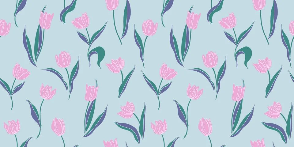 Beautiful floral seamless pattern. Spring background with tulips. 스톡 일러스트