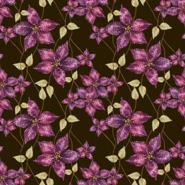 Beautiful floral vector seamless pattern with purple amaryllis flowers Stock Illustration