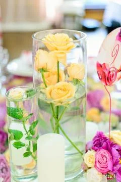 Beautiful flower composition on the table Stock Photos