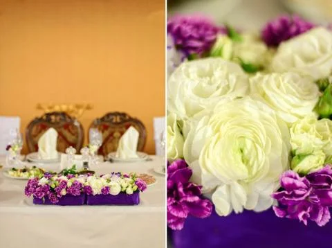 Beautiful flower composition on the wedding table Stock-Fotos
