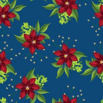 Beautiful flower with leaf seamless pattern navy Stock Illustration