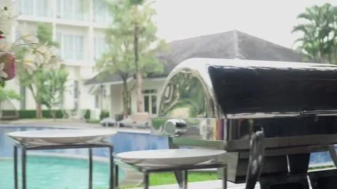 Beautiful flower vases on a buffet table with beverages and food ready for dinne Stock Footage 287857009