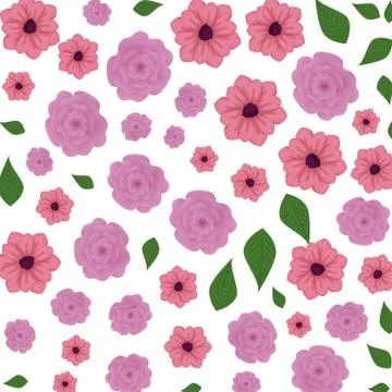 Beautiful flowers with leafs pattern background Stock Illustration