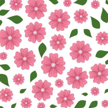 Beautiful flowers with leafs pattern background 스톡 일러스트