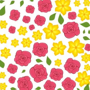 Beautiful flowers with leafs pattern background 스톡 일러스트