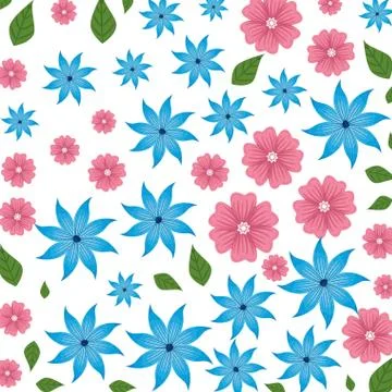 Beautiful flowers with leafs pattern background 스톡 일러스트