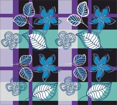 Beautiful Flowers Pattern on checkered background for textile pattern.Floral. Stock Illustration